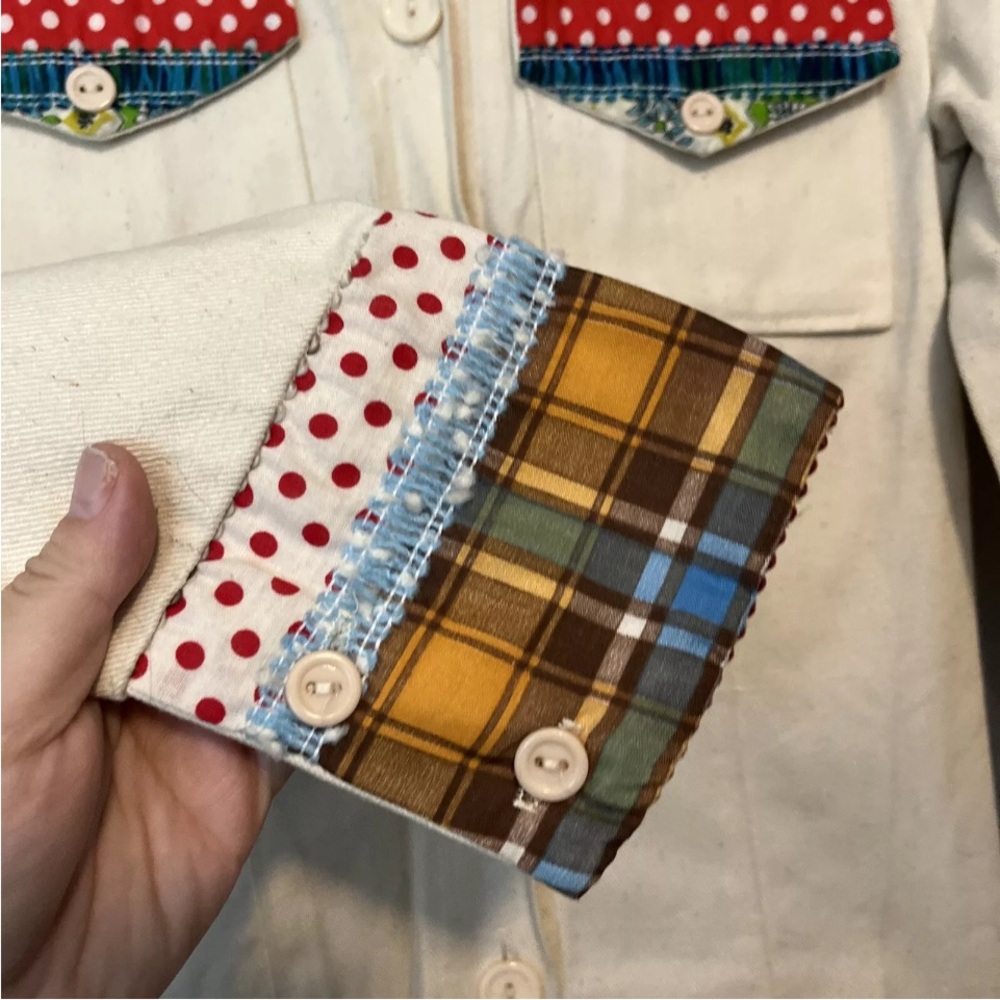 Vintage Unique Patchwork Button Up Shirt Jacket 7… - image 2